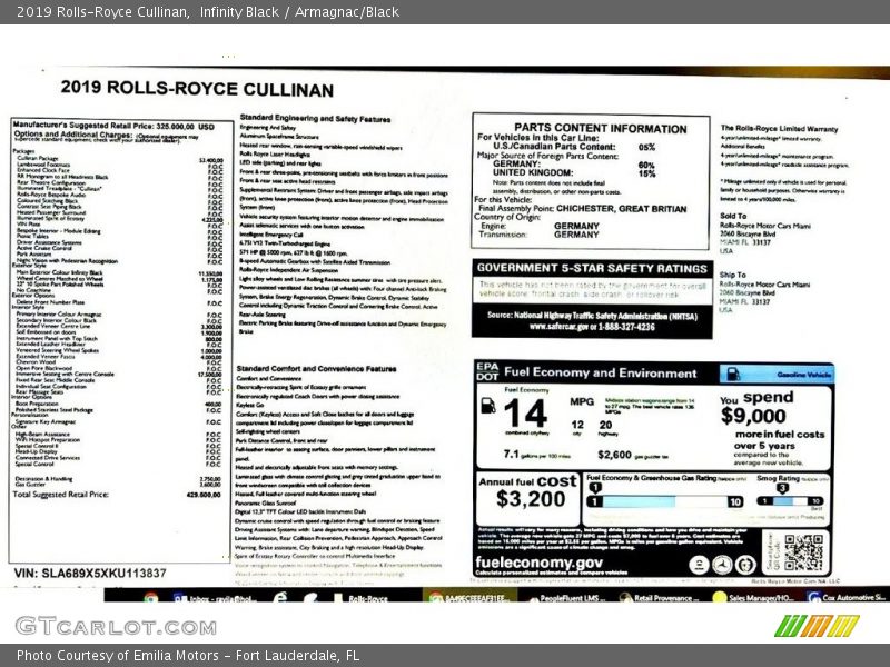  2019 Cullinan  Window Sticker