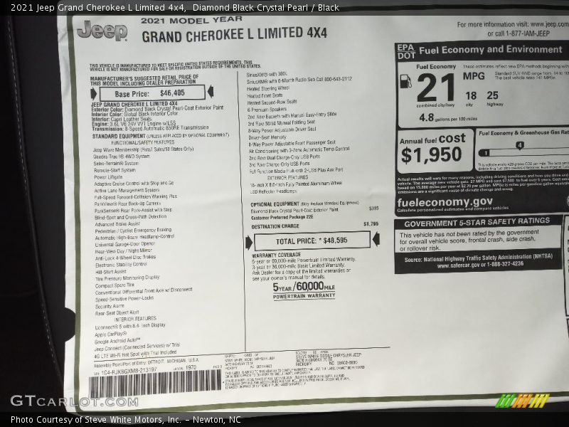 Diamond Black Crystal Pearl / Black 2021 Jeep Grand Cherokee L Limited 4x4