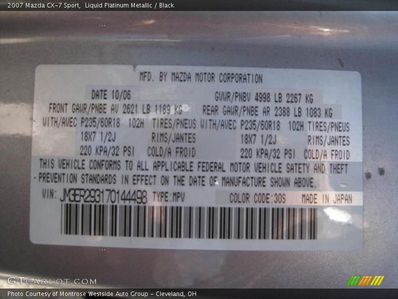 Liquid Platinum Metallic / Black 2007 Mazda CX-7 Sport