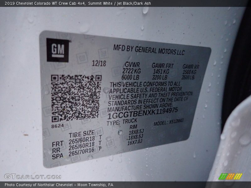 Summit White / Jet Black/Dark Ash 2019 Chevrolet Colorado WT Crew Cab 4x4