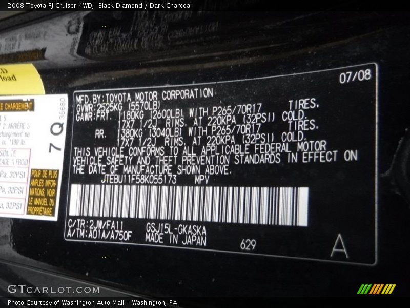 Black Diamond / Dark Charcoal 2008 Toyota FJ Cruiser 4WD