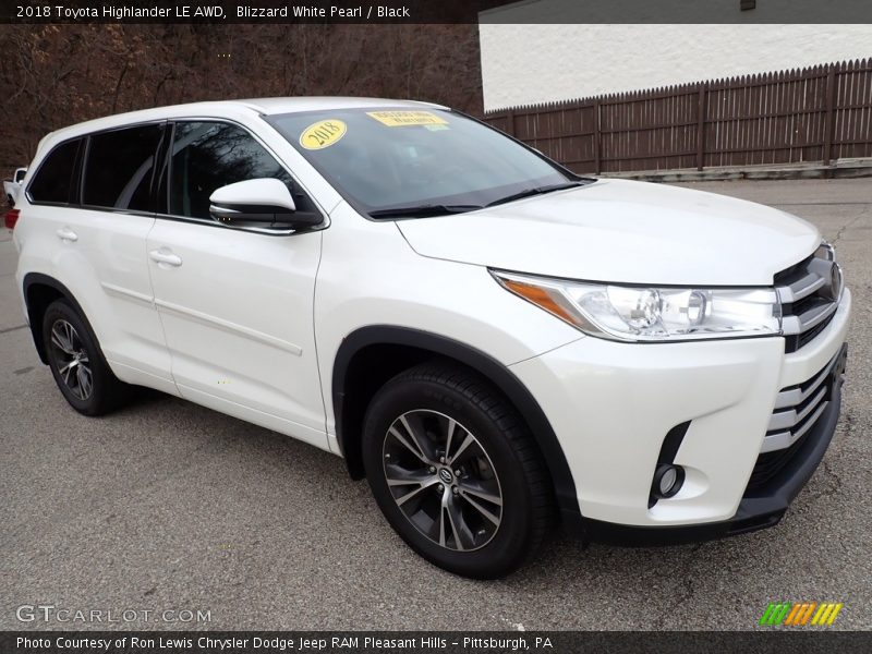 Blizzard White Pearl / Black 2018 Toyota Highlander LE AWD