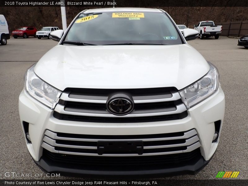 Blizzard White Pearl / Black 2018 Toyota Highlander LE AWD