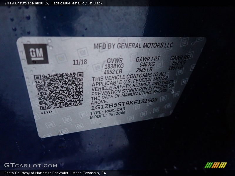 Pacific Blue Metallic / Jet Black 2019 Chevrolet Malibu LS