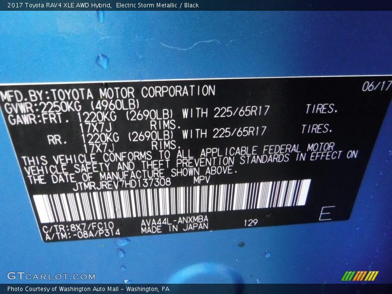 Electric Storm Metallic / Black 2017 Toyota RAV4 XLE AWD Hybrid