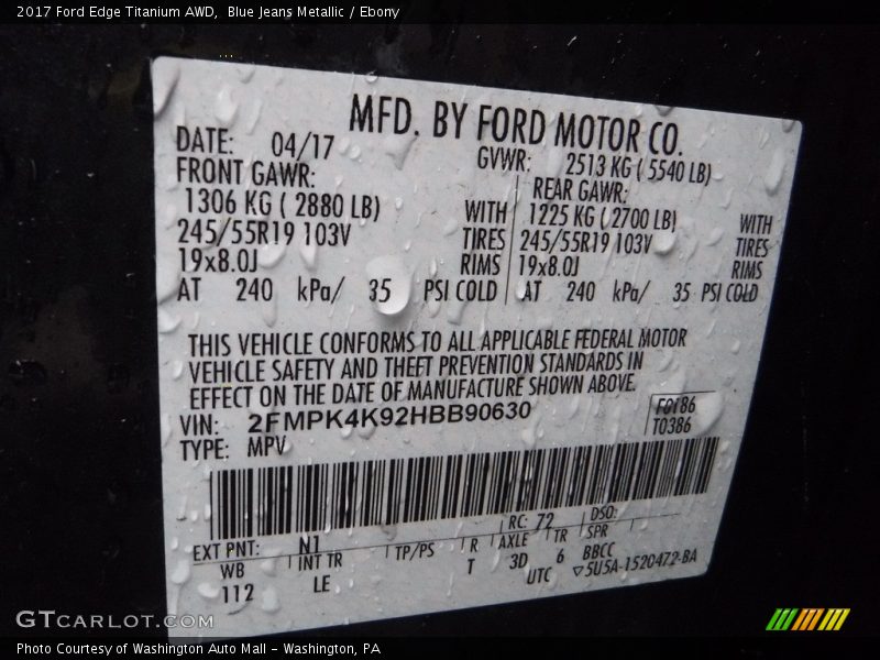 Blue Jeans Metallic / Ebony 2017 Ford Edge Titanium AWD