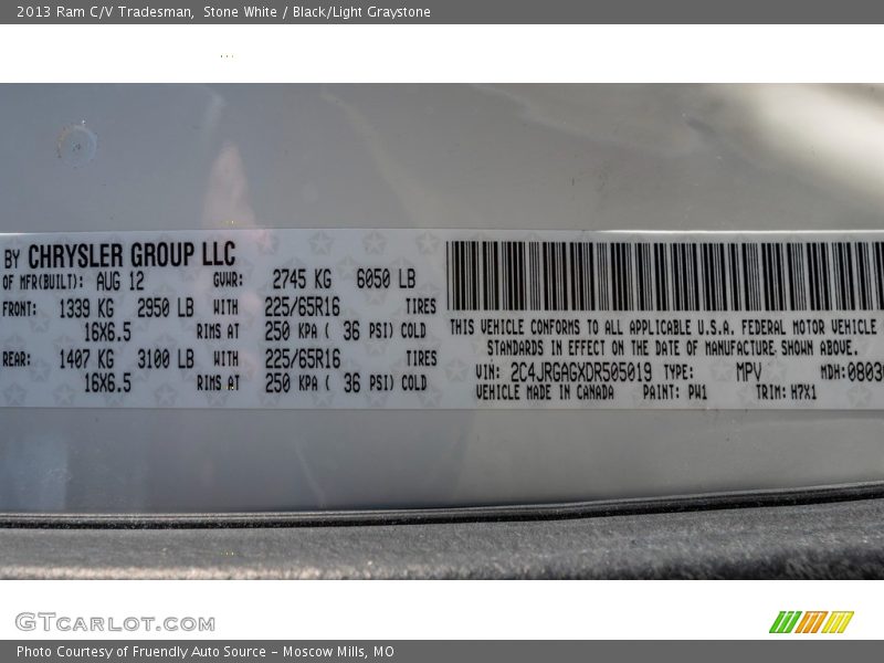 Stone White / Black/Light Graystone 2013 Ram C/V Tradesman