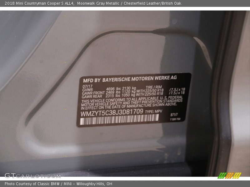 Moonwalk Gray Metallic / Chesterfield Leather/British Oak 2018 Mini Countryman Cooper S ALL4