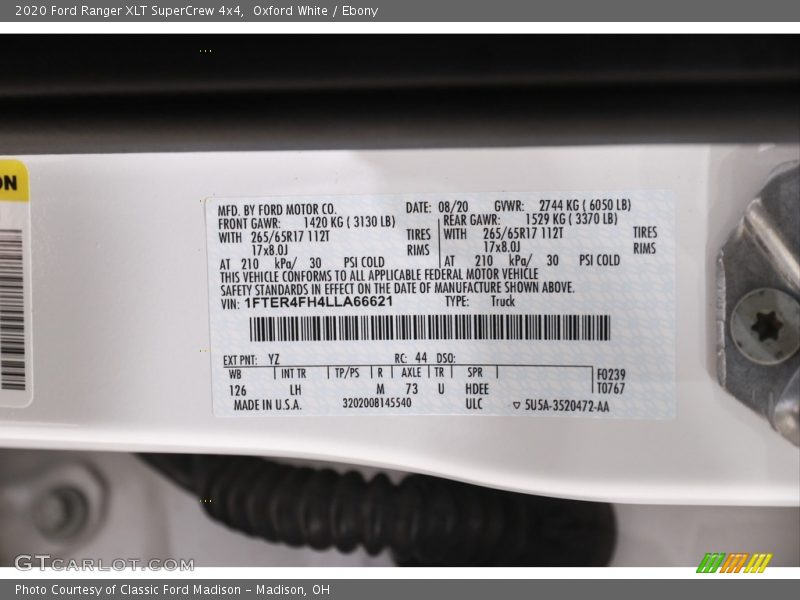Oxford White / Ebony 2020 Ford Ranger XLT SuperCrew 4x4