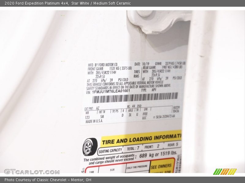 2020 Expedition Platinum 4x4 Star White Color Code AZ