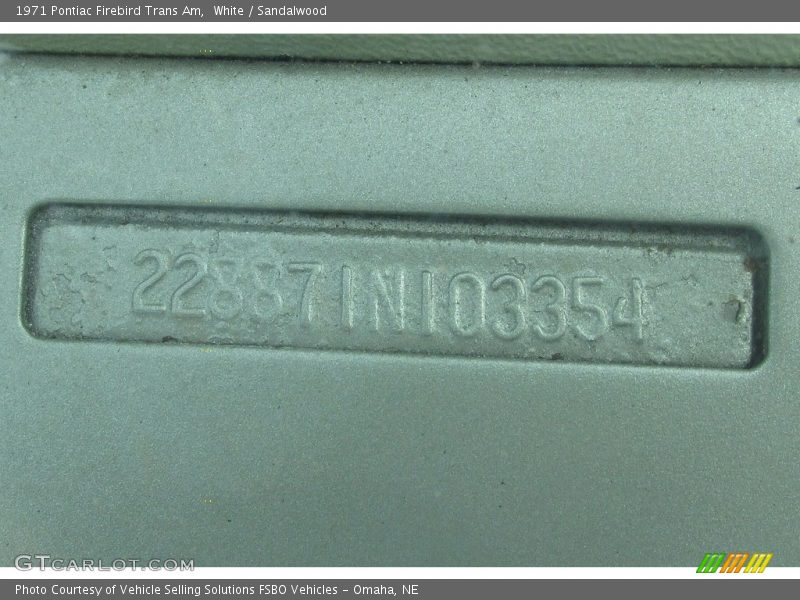 White / Sandalwood 1971 Pontiac Firebird Trans Am