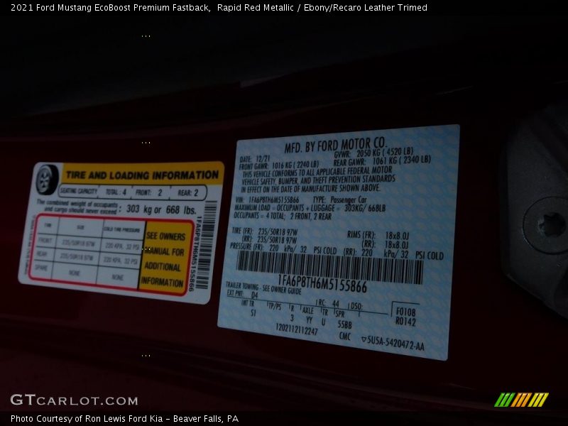 2021 Mustang EcoBoost Premium Fastback Rapid Red Metallic Color Code D4