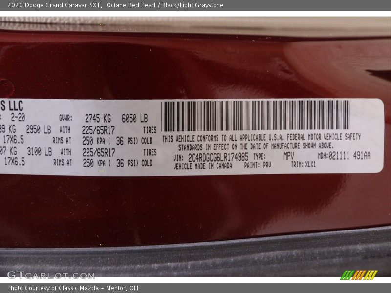 Octane Red Pearl / Black/Light Graystone 2020 Dodge Grand Caravan SXT