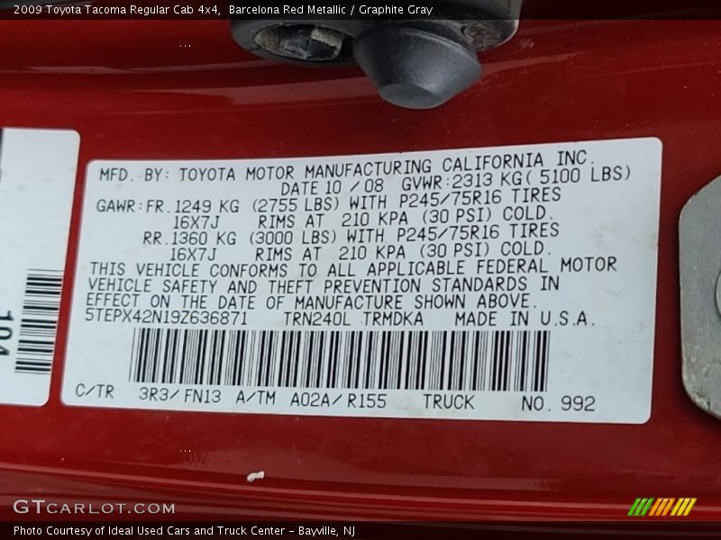 Barcelona Red Metallic / Graphite Gray 2009 Toyota Tacoma Regular Cab 4x4