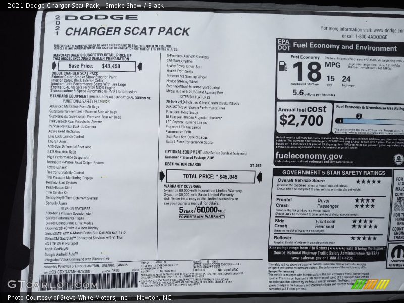 Smoke Show / Black 2021 Dodge Charger Scat Pack