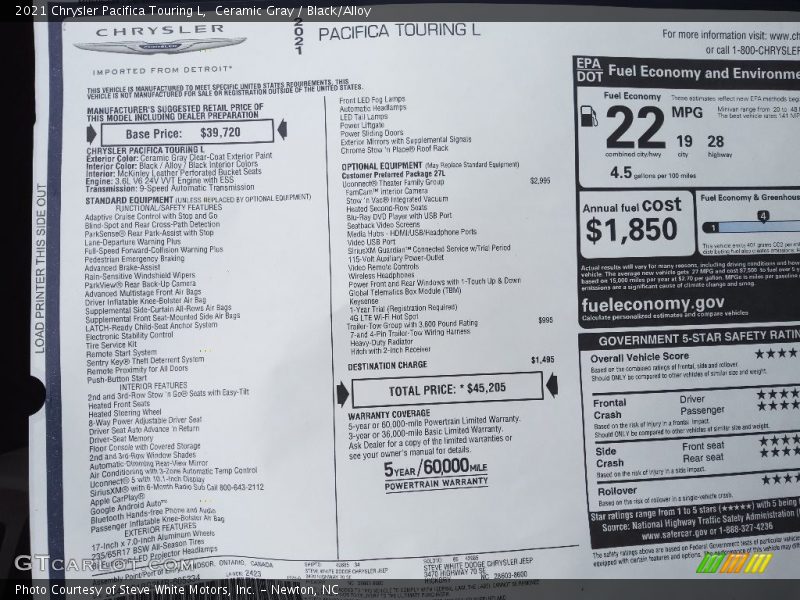 Ceramic Gray / Black/Alloy 2021 Chrysler Pacifica Touring L