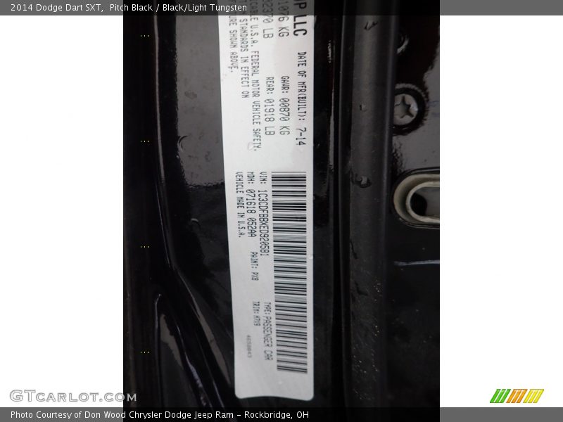 Pitch Black / Black/Light Tungsten 2014 Dodge Dart SXT