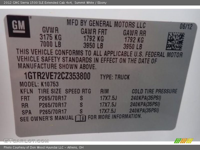 Summit White / Ebony 2012 GMC Sierra 1500 SLE Extended Cab 4x4