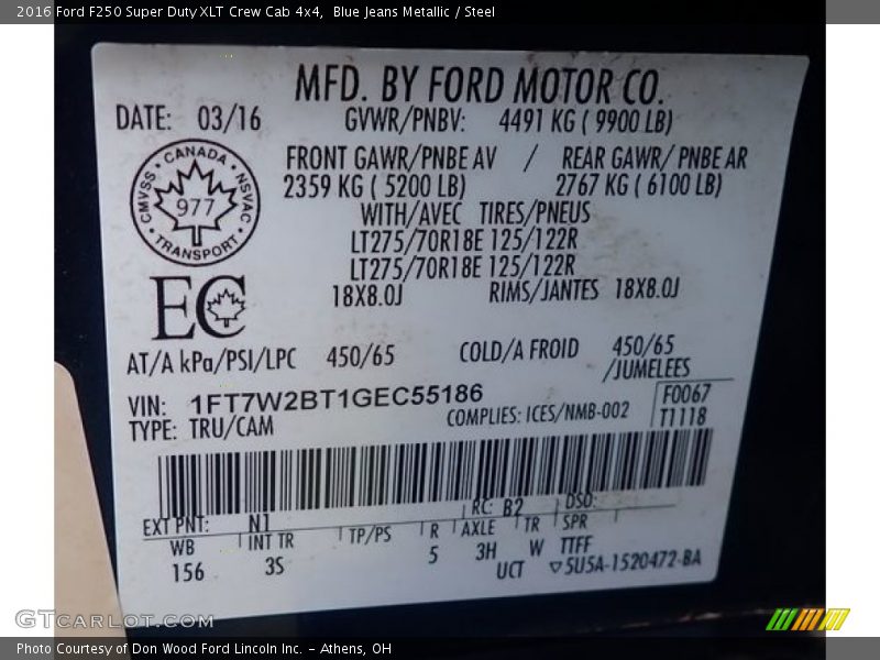 Blue Jeans Metallic / Steel 2016 Ford F250 Super Duty XLT Crew Cab 4x4