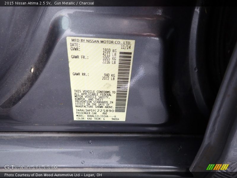 Gun Metallic / Charcoal 2015 Nissan Altima 2.5 SV