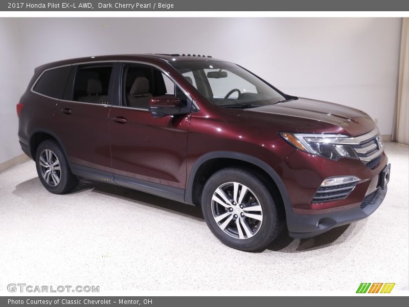 Dark Cherry Pearl / Beige 2017 Honda Pilot EX-L AWD