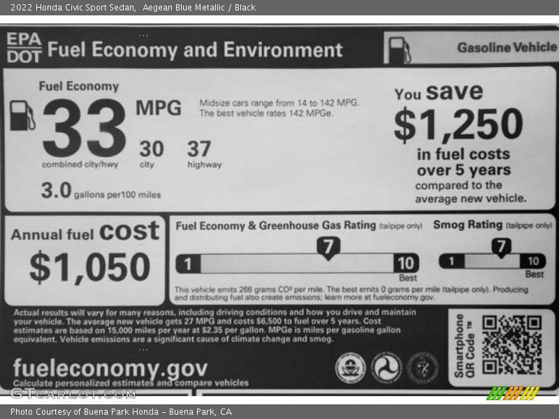 Aegean Blue Metallic / Black 2022 Honda Civic Sport Sedan