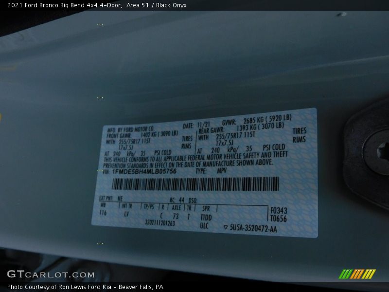 2021 Bronco Big Bend 4x4 4-Door Area 51 Color Code NE