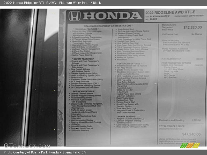 Platinum White Pearl / Black 2022 Honda Ridgeline RTL-E AWD