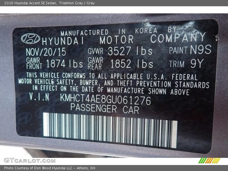 Triathlon Gray / Gray 2016 Hyundai Accent SE Sedan
