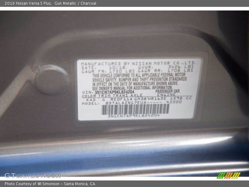 Gun Metallic / Charcoal 2019 Nissan Versa S Plus