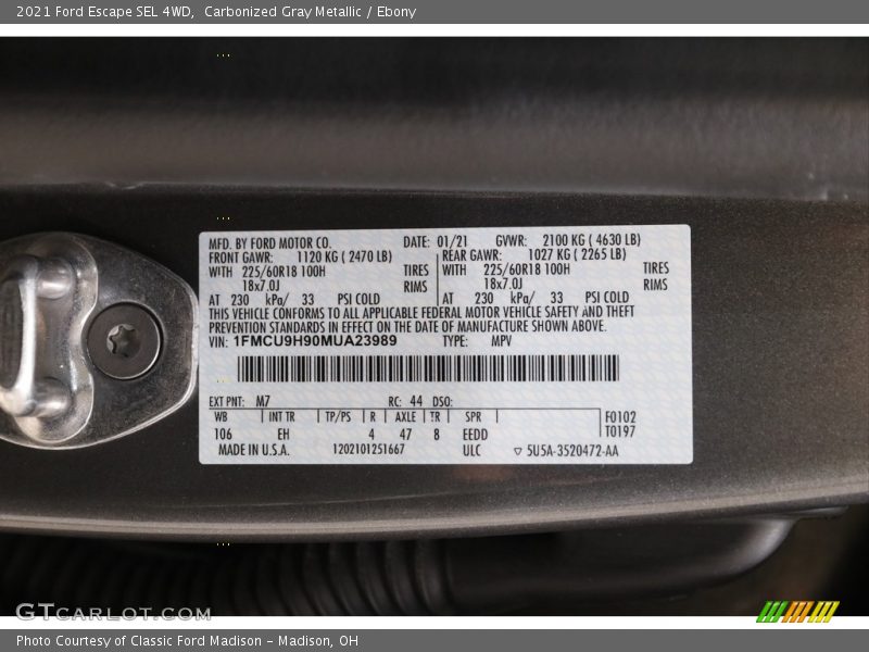 Carbonized Gray Metallic / Ebony 2021 Ford Escape SEL 4WD