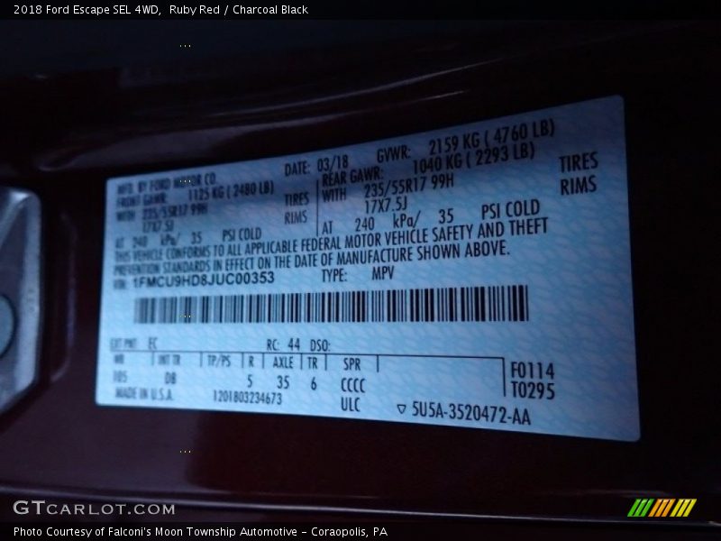 Ruby Red / Charcoal Black 2018 Ford Escape SEL 4WD