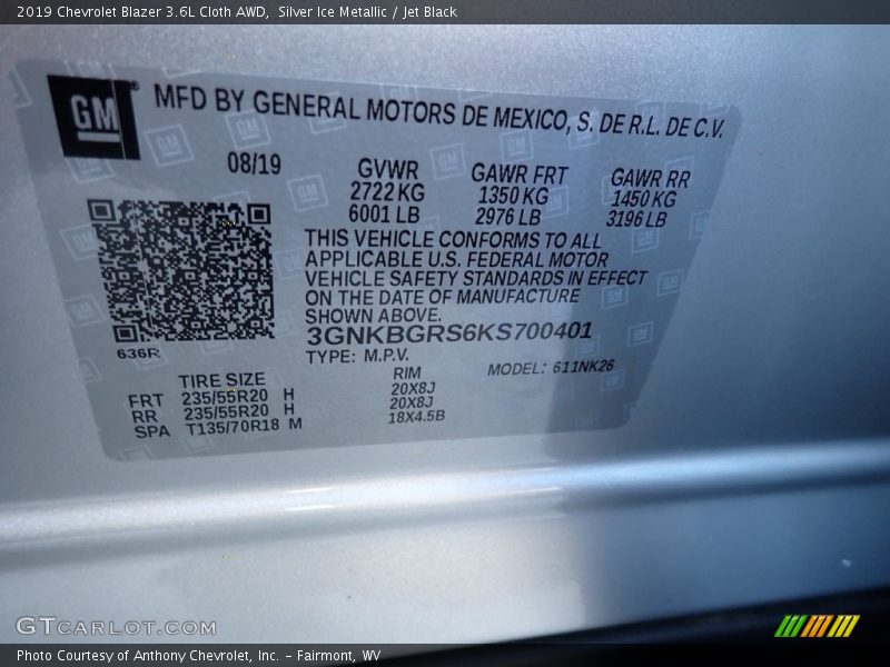 Silver Ice Metallic / Jet Black 2019 Chevrolet Blazer 3.6L Cloth AWD