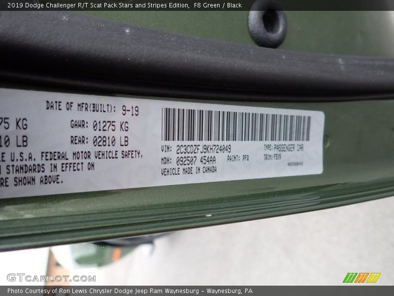 2019 Challenger R/T Scat Pack Stars and Stripes Edition F8 Green Color Code PFQ