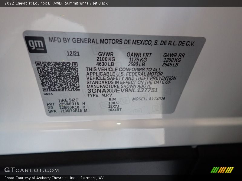 Summit White / Jet Black 2022 Chevrolet Equinox LT AWD