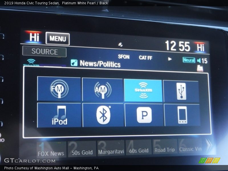 Platinum White Pearl / Black 2019 Honda Civic Touring Sedan