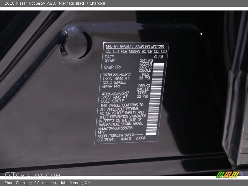 Magnetic Black / Charcoal 2018 Nissan Rogue SV AWD