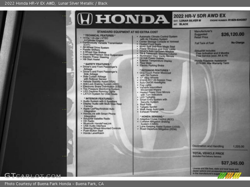 Lunar Silver Metallic / Black 2022 Honda HR-V EX AWD