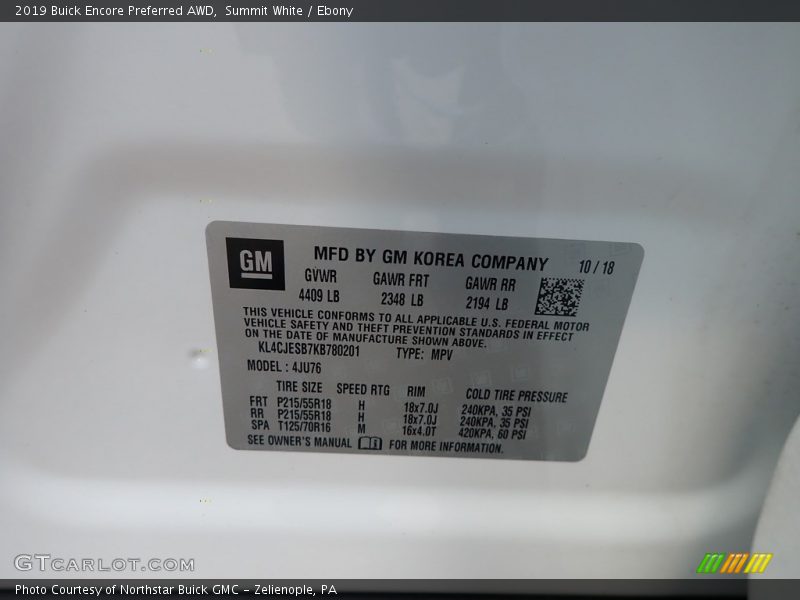 Summit White / Ebony 2019 Buick Encore Preferred AWD