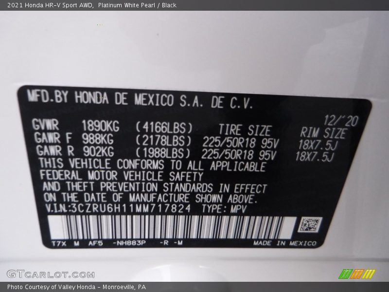 Platinum White Pearl / Black 2021 Honda HR-V Sport AWD