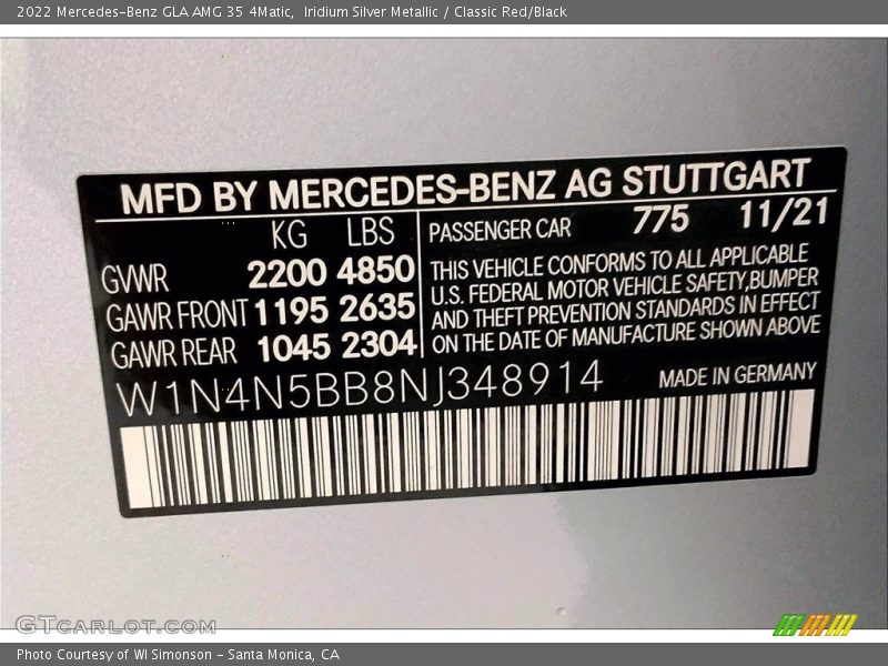 2022 GLA AMG 35 4Matic Iridium Silver Metallic Color Code 775
