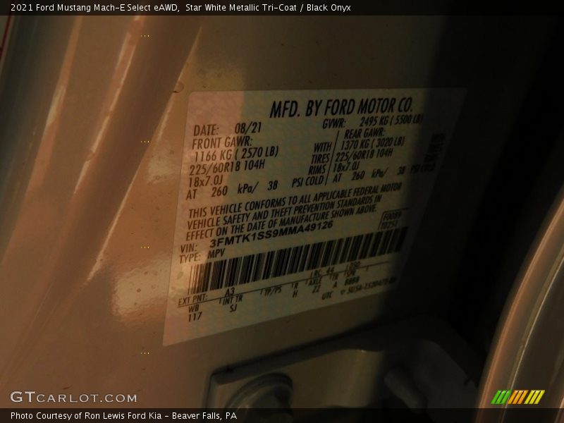 Star White Metallic Tri-Coat / Black Onyx 2021 Ford Mustang Mach-E Select eAWD