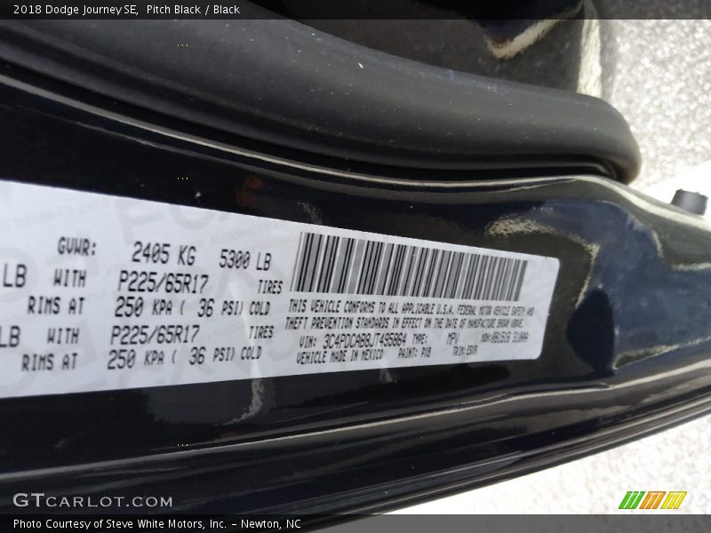 Pitch Black / Black 2018 Dodge Journey SE