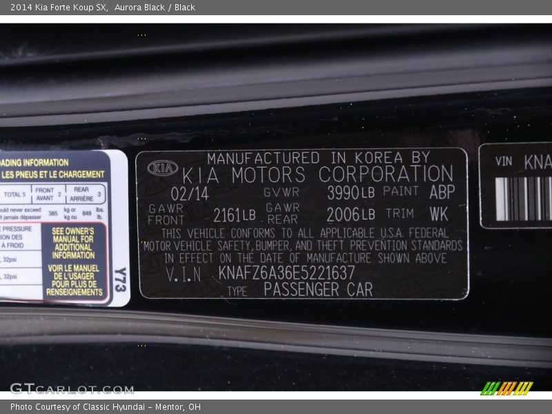 2014 Forte Koup SX Aurora Black Color Code ABP