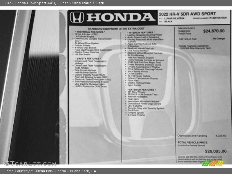  2022 HR-V Sport AWD Window Sticker