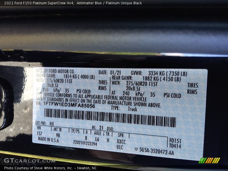 Antimatter Blue / Platinum Unique Black 2021 Ford F150 Platinum SuperCrew 4x4