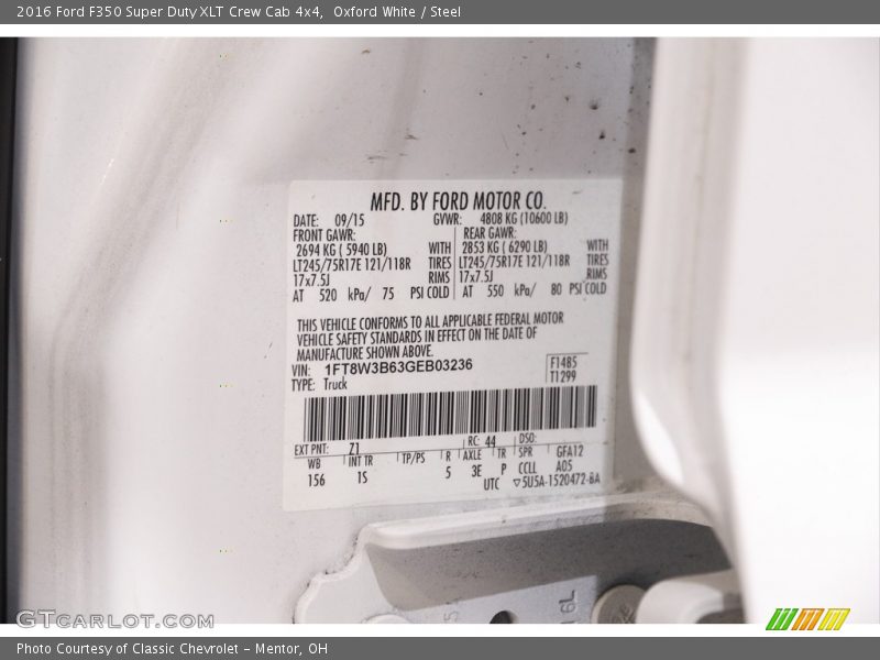Oxford White / Steel 2016 Ford F350 Super Duty XLT Crew Cab 4x4