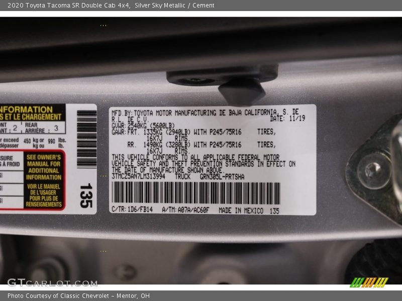 Silver Sky Metallic / Cement 2020 Toyota Tacoma SR Double Cab 4x4