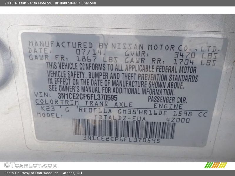 Brilliant Silver / Charcoal 2015 Nissan Versa Note SV