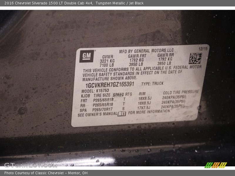 Tungsten Metallic / Jet Black 2016 Chevrolet Silverado 1500 LT Double Cab 4x4